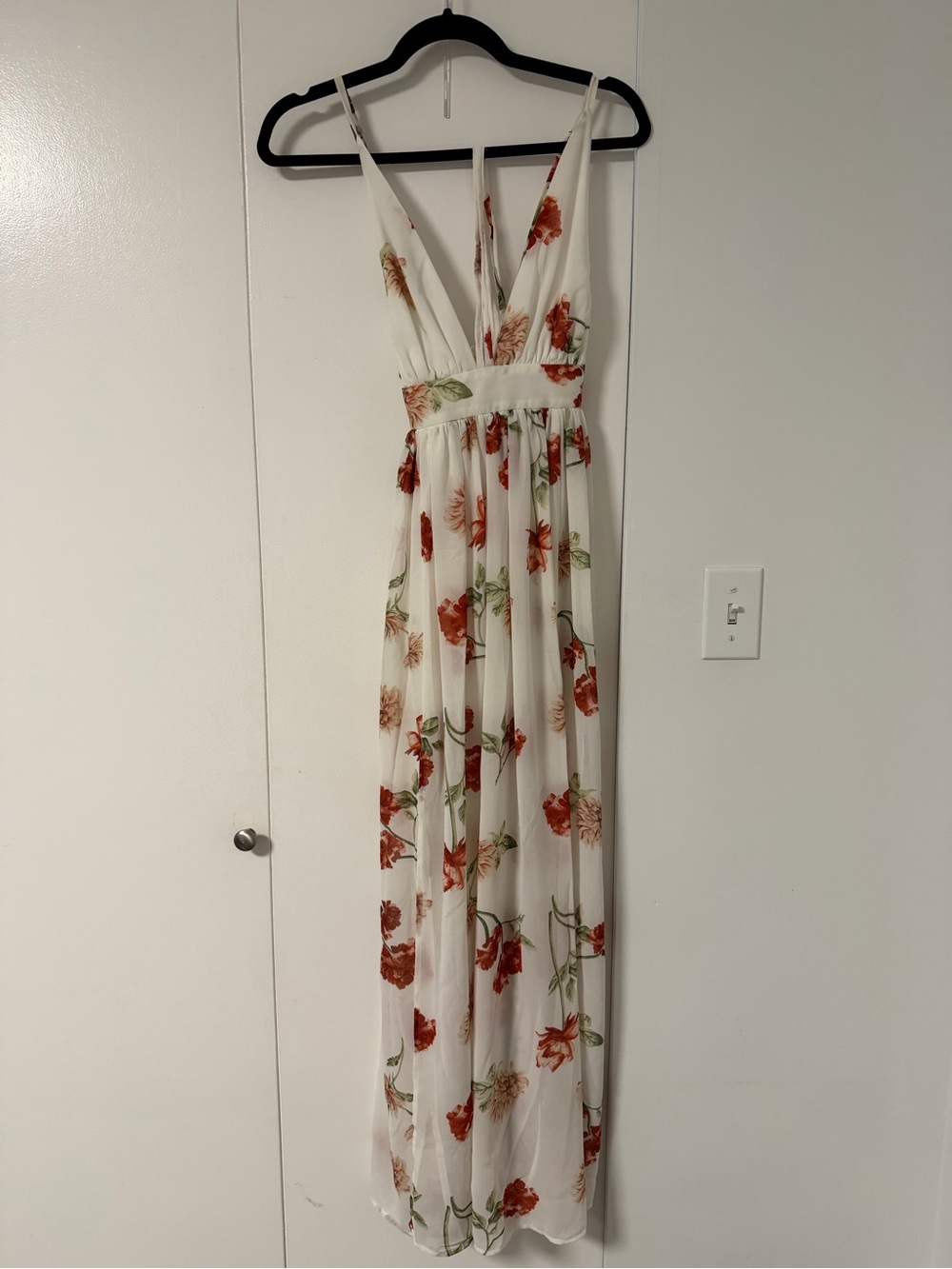 Revamped White Maxi Dress with Red Floral Print